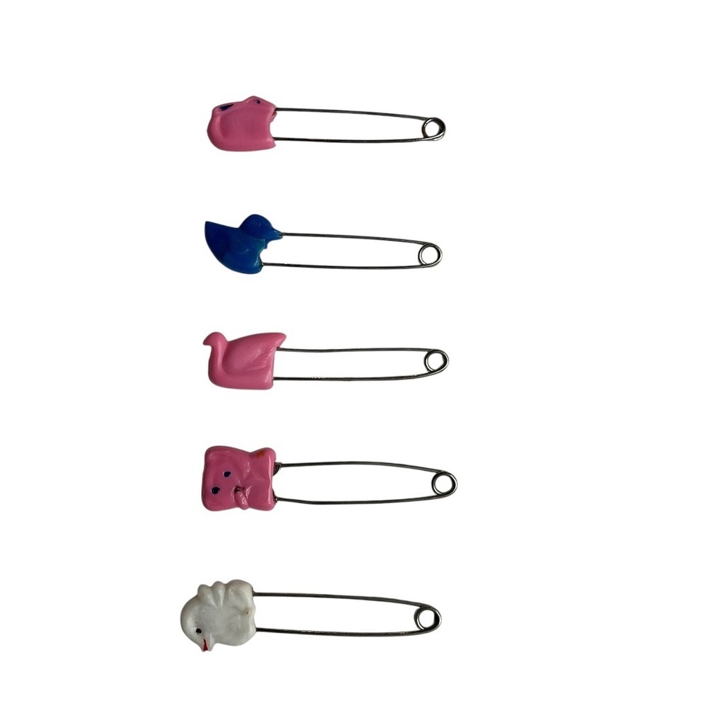 4 Vintage Plastic Animal Design Diaper Pins Baby Safety Nursery Collectible OS